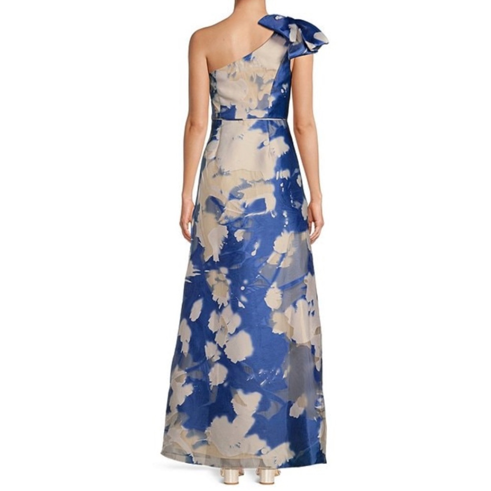 Aidan Mattox Floral Jacquard One Shoulder Short Puff Sleeve Ball Gown Sz14 - Picture 2 of 7